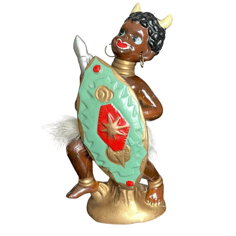 Vintage African Tribal Dancer with Shield Figurine Ceramic Mid Century Japan